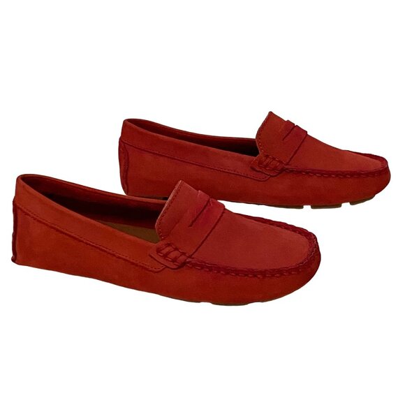 Preppy Suede Slip On Loafer Youth Girls Size 2 Red - Picture 3 of 8